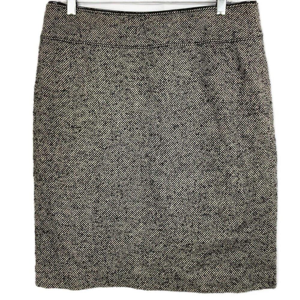 Banana Republic Skirt Womens Sz 10 Black White Tweed Wool Straight Pencil